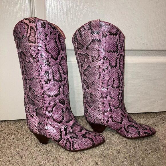 VTG Biondini Boots SNAKESKIN Python PINK / BLACK - Sz 6 Made in Italy NEW